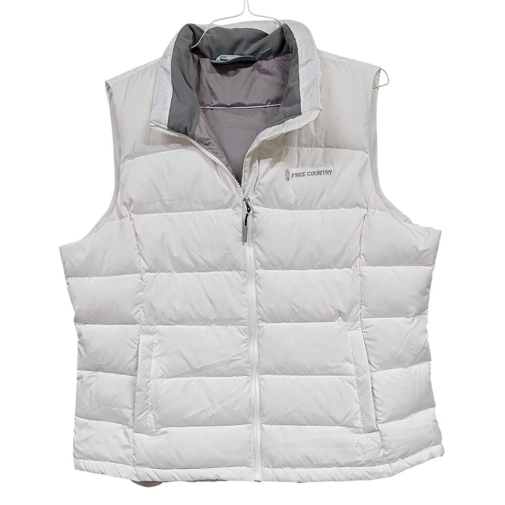 Free Country Quilted Puffer Vest White Full Zip Snap Pockets Womens  XX-Large